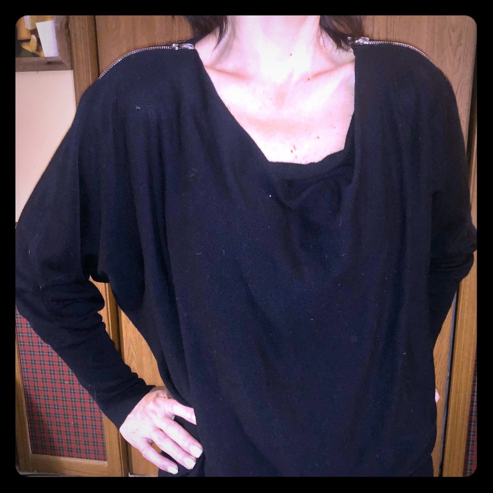 Black Sweater with Silver zippers at shoulders